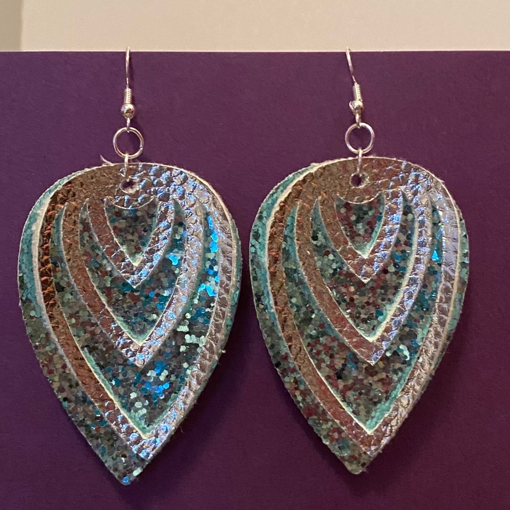 Handmade Faux Leather Silver and Blue Earrings